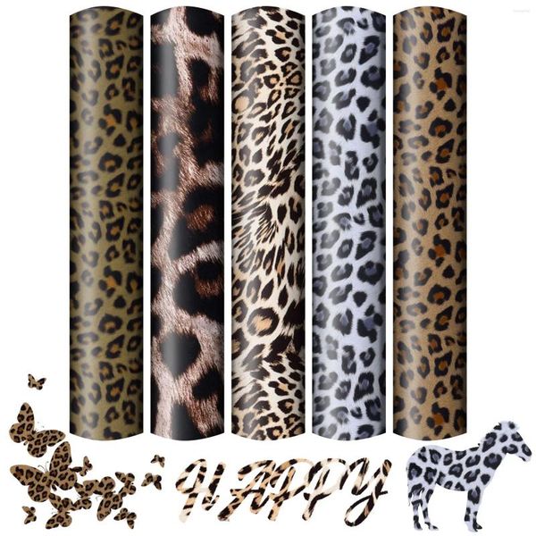 Autocollants de fenêtre Rose 5pc HTV Lettrage Film Leopard Imprimer la chaleur Transfert lavable PU Vêtements