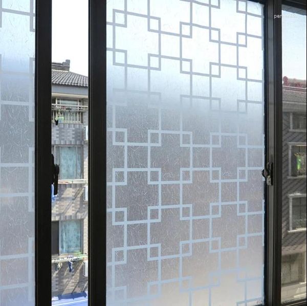 Autocollants de fenêtre Film auto-adhésif Grossé intimité décoratif pour les toilettes de la salle de bain des fenêtres du bureau de cuisine (grille) Largeur 58 cm (22,8 pouces)