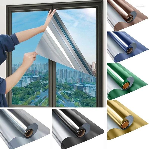 Pegatinas de ventana Etiqueta de vidrio autoadhesiva Verano Espejo unidireccional Aislamiento térmico Anti-UV Privacidad Película de pantalla solar para la oficina en casa