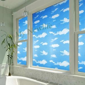 Stickers de fenêtre Sky and Cloud Grosted Glass Film Parlour Chambre de salle de bain Protection de confidentialité auto-adhésive DÉCOR HOME 45/60 200CM