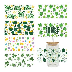 Windowstickers St. Patrick's Day Lucky Charms kunnen UV DTF -overdracht wikkelen voor 16oz Libbey Glass Wraps Cup Diy waterdichte stickers D8463