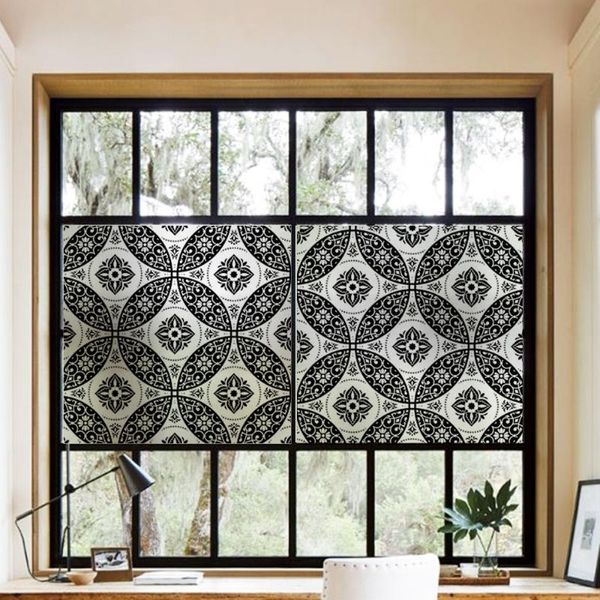 Pegatinas de ventana, película decorativa teñida, pegatina de vidrio estático, calcomanías de Control de calor para puerta de casa, Mandala blanco y negro