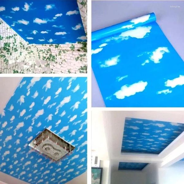 Stickers de fenêtre Film en vitrail Blue Sky White Clouds Balcone givré PVC Privacte Films décoratifs de maison auto-adhésif