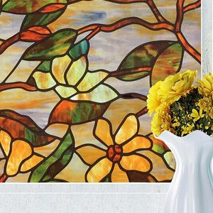 Autocollants de fenêtre Film statique Magnolia Fleur autocollant givré Cellophane Tachée de salle de bain opaque verre décoratif créatif