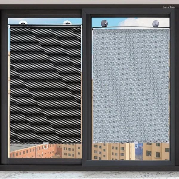 Pegatinas de ventana Sunshade Roller Blinds Copa de succión Cortina Sol Shading Blackout Sala de estar sin perforación