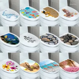 Stickers de fenêtre Toilette piédestal pote de poêle autocollant wc tabouret commode de salle de bain 3d lettres de vue de fleur imprimées décoratio
