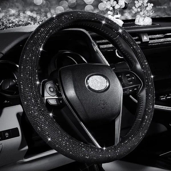 Autocollants de fenêtre universels en strass pour voiture, couverture de volant avec cristal et diamant scintillant, étui de protection, style de voiture