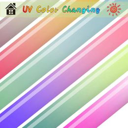 Autocollants de fenêtre UV Changement de couleur PU Transfert de chaleur Détection de la lumière du soleil HTV Fer sur motif DIY T-shirt Chapeau pour Cricut ou Silhouette Cameo