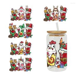 Vensterstickers UV DTF kerstkoffie Drink aangepast patroon voor de 16oz libbey -bril wikkelt flessen Cup D2822