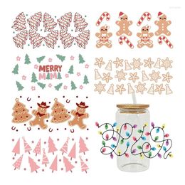 Autocollants de fenêtre UV DTF Chapeau de Noël Bonhomme de neige Cadeaux Personnages Impressions pour 16 Oz Libbey Verre Peut Sublimation DIY Étanche D3735