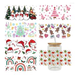 Raamstickers UV DTF Kerstmuts Sneeuwpop Geschenken Tekens Prints Voor 16 Oz Libbey Glas Kan Sublimatie DIY Waterdicht D3714