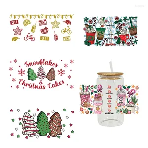 Autocollants de fenêtre UV DTF Sticker Christmas Thème pour les enveloppements de verres Libbey de 16oz enveloppement de tasse de bricolage Facile à utiliser Decals personnalisés D2714