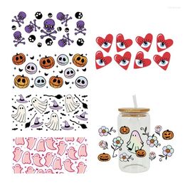 Autocollants de fenêtre UV DTF Autocollant Halloween Thème pour les lunettes Libbey 16oz Wraps Cup Can DIY imperméable facile à utiliser décalcomanies personnalisées D5718