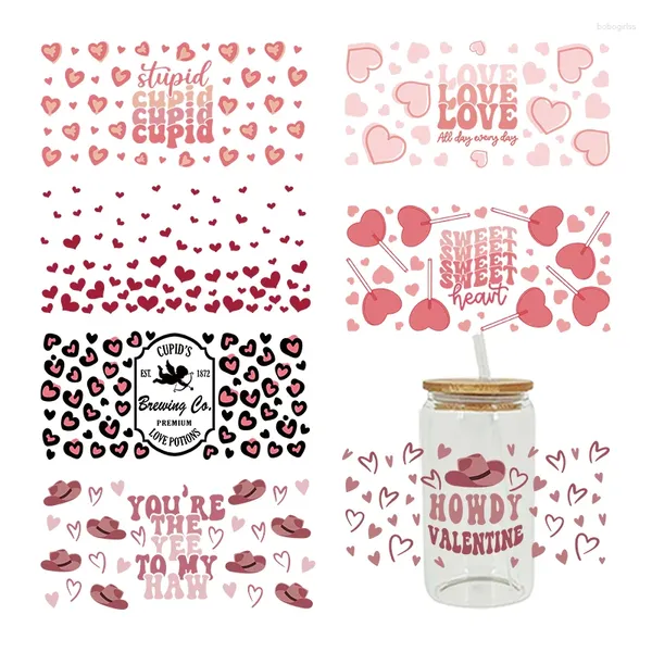 Autocollants de fenêtre UV DTF Sublimation Teacher Loves Valentine's Day Candy Sugar Hearts Imprimés pour 16oz Libbey Glasses Wraps D6016