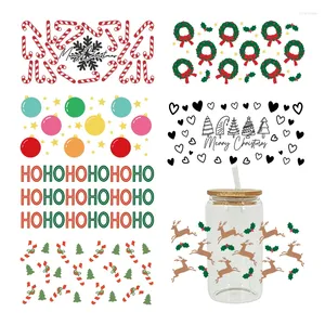Raamstickers UV DTF Transfer Sticker Kerstboom voor de 16oz Libbey Bril Wraps Flessen Cup Kan DIY Waterdichte Aangepaste Decals D5369