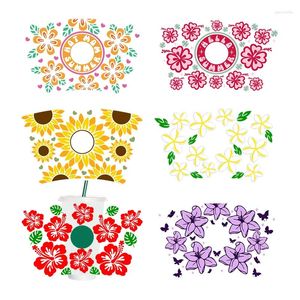 Raamstickers UV DTF Transfer Sticker Bloemen voor de 24oz Libbey Bril Wraps Flessen Koude Cup Kan DIY Waterdichte Aangepaste Decals C330-K