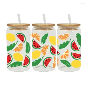 Vensterstickers UV DTF Transfer Sticker Fruit Theme voor de 16oz Libbey -bril Wraps Cup Can DIY Waterdicht gemakkelijk te gebruiken aangepaste emblemen D2379