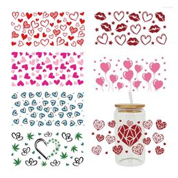 Pegatinas de ventana Etiqueta de transferencia UV DTF Día de San Valentín para los vasos Libbey de 16 oz Envolturas Botellas Taza Puede DIY Calcomanías personalizadas impermeables D8352