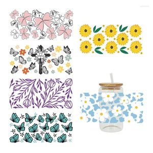 Autocollants de fenêtre UV DTF TRANSFERT Stickerflower Thème pour les verres Libbey 16oz enveloppement de tasse de bricolage étanche à utiliser facile à utiliser D2472 Custom D2472