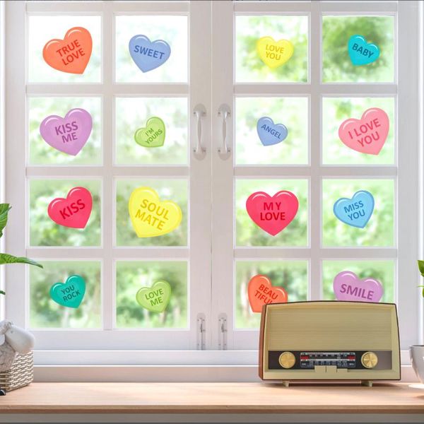 Autocollants de fenêtre Saint-Valentin Mur électrostatique coloré Coeur d'amour Films décoratifs Autocollant de vitrail auto-adhésif