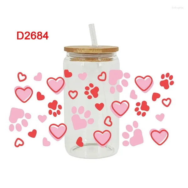 Stickers de fenêtre Saint-Valentin Heart Cœur 3D UV DTF Libbey Cup enrouler le fer sur le transfert pour le verre 16oz D2677