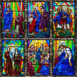 Window Stickers Vintage Style Church Art Static Cling Stained Glass Film PVC Zelfklevende klassieker Europeaan christen