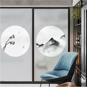 Autocollants de fenêtre Film à l'épreuve de l'eau Chine Ink Lilylotus Decorative Home Frosted Opaque statique Balconie de salle de bain Sticker Sticker Glass