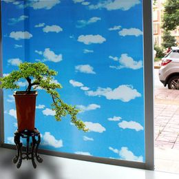 Autocollants de fenêtre Wide40-90cm Long300cm Blue Sky White Cloud Lfrosted Opaque Verre Film Film Film Adhesive Home Decor