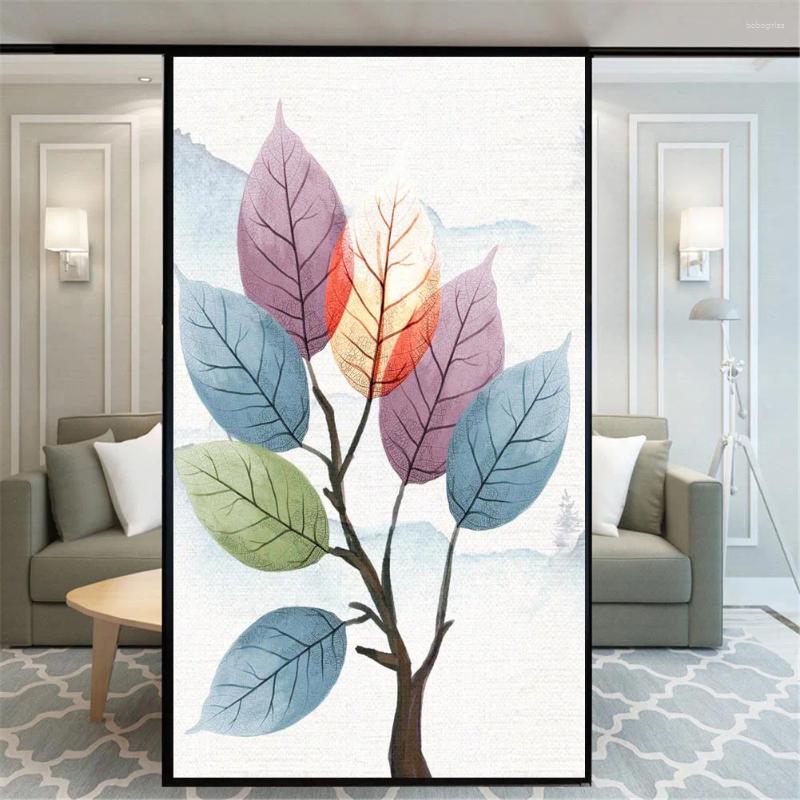 Window Stickers Windows Film Decorative Colored Leaf Tree Stained Glass No Glue Static Cling Frosted Privacy