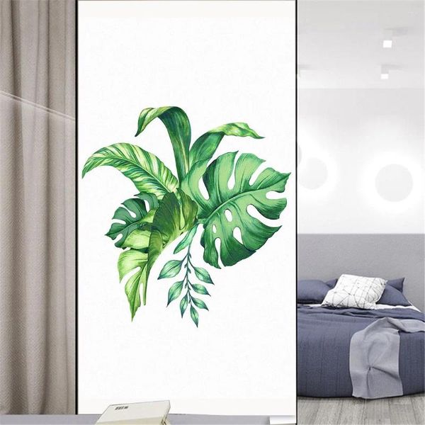 Pegatinas para ventanas Película de privacidad para ventanas Estilo de planta decorativa Vitral Sin pegamento Estático Esmerilado 04