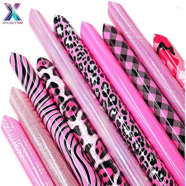 Pegatizas de ventana XFX HTV 10 Hojas Rosa Patrón de brillo holográfico Transferencia de calor de 12 x pulgadas LEOPARDO LEOPARD Iron para camiseta