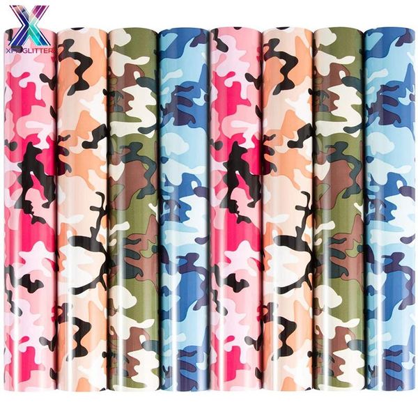 Pegatinas de ventana XFX HTV 8 piezas camuflaje 10 12 pulgadas paquete de transferencia de calor de impresión textil de hierro para decoración de camisetas DIY