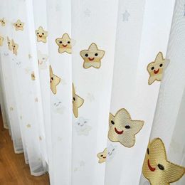 Tratamientos de ventana# Cartoon Bordado Smile Stars Sheer Curtain para niños Salón de niños Mesh Soft Voile Drape Ventana Puerta personalizada# E Y240517