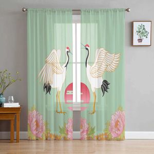 Traitements de fenêtre # Crane Flower Sun Tulle Curtains pour le salon Route à coucher pour la chambre à coucher pour balcon Hall Fashion Imprimé Home Drapes Y240517