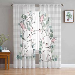 Traitements de fenêtre # Pâques Eucalyptus laisse des rideaux en tulle à carreaux pour le lapin pour le salon rideau transparent pour les stores de cuisine de chambre à coucher