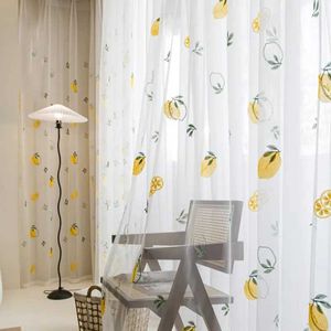 Traitements de fenêtre # Cartoon coréen Citoron jaune citron brodé en tulle rideau pour les garçons et filles de salle pour enfants blancs transparents transparents coutumes Y240517