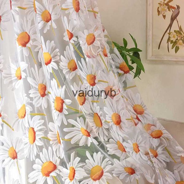 Tratamientos de ventanas # Cortinas de tul con flores de sol para sala de estar, dormitorio, cocina, gasa floral amarilla, cortinas de tratamiento transparente Blindsvaiduryb