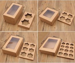 Windows Cupcake Boxes Wit Bruin Kraft Papieren Box Gift Verpakking voor Bruiloft Festival Party 6 Cup Cake Houders Rre11259