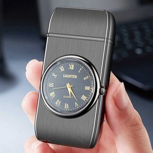 Winddicht Butaan Geen gas Aanstekers Turbo Ongebruikelijk Metalen horloge Heren Gadget Cadeau Sigaret Sigaar GRIJ