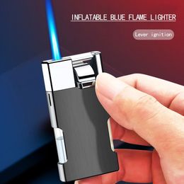 Coupe-vent Cigare Cigarette Jet Briquets Métal Niveau Allumage Torche Bleu Flamme Briquet Butane Gaz Rechargeable Fumer Roman Cadeau