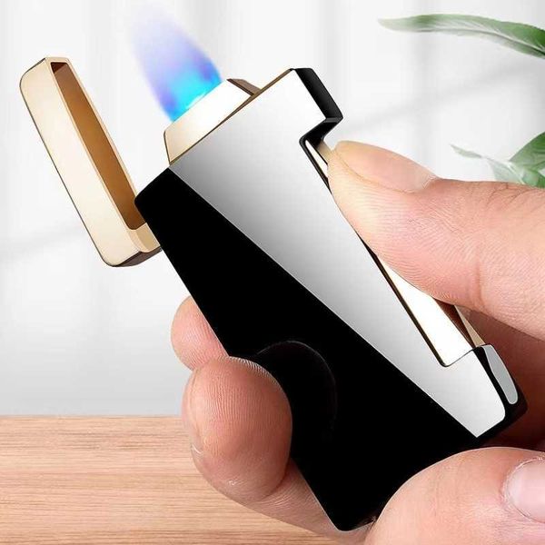 À prova de vento chama plana tocha charuto isqueiro jato metal plasma arco sem gás butano cigarro compacto ignição lateral gadgets para homem a4qd