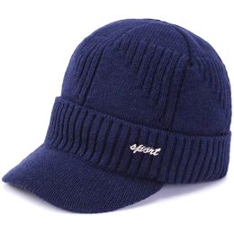 Chapeau tricoté doublé polaire coupe-vent pour hommes, casquette de Baseball épaisse avec bord, unisexe, hiver doux, garde au chaud, mode couleur unie, chapeau d'extérieur