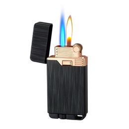 Briquet à gaz en métal coupe-vent Jet butane remplissable briquet torche deux flammes accessoires pour fumer la cigarette