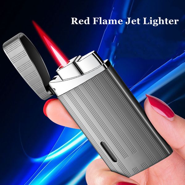 A prueba de viento llama roja Jet antorcha encendedor de cigarrillos recarga Metal Gas butano encendedores de cigarros nuevos accesorios para fumar Gadgets para hombres