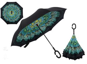 Coupe-vent inversé pliant double couche parapluie Chuva inversé auto-support à l'envers Protection contre la pluie C-crochet mains pour voiture en gros SN1036