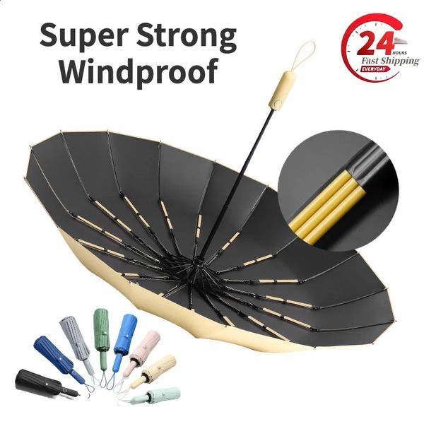 Parapluie pliant entièrement automatique coupe-vent à 48 os pour hommes, grande taille, résistant aux intempéries, protection contre les UV, parapluies masculins et féminins 240219