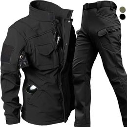 Winddicht Waterdicht Biker Pak Mannen Tactische Jas Broek Sets Winter Shark Skin Militaire Soft Shell Uniform Warme Fleece Jassen 240111