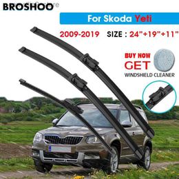 Essuie-glaces Balai d'essuie-glace de voiture pour Skoda Yeti 24"+19"+11" 2009-2019 Balais d'essuie-glace automatiques pour pare-brise Lavage de vitres Ajustement Bras à bouton-poussoir Q231107