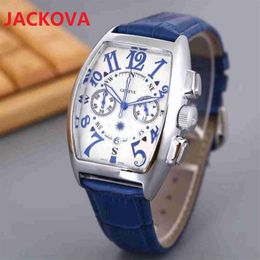 Calendrier de la main des hommes de quartz de forme de baril de vin montre en cuir Skeletion Dial Designer Horloge automatique hommes Bracelet Montres-bracelets 326f