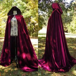 Wijn zwart fluwelen codeed mantel cape volwassene lange hoogwaardige bruiloft Halloween jas kostuum Wicca Robe 280J